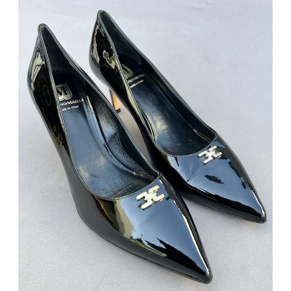 BRUNO MAGLI Reena Pointed Toe Pump Patent Leather Black Shoes Women Size 9.5 US